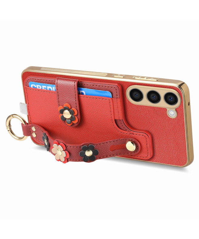 Coque Samsung Galaxy S23 Plus Simili Cuir avec Fleurs 3D