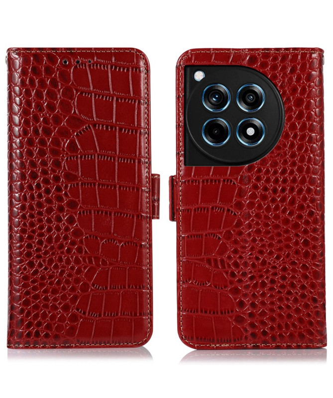 OnePlus 12R - Housse cuir véritable aspect croco