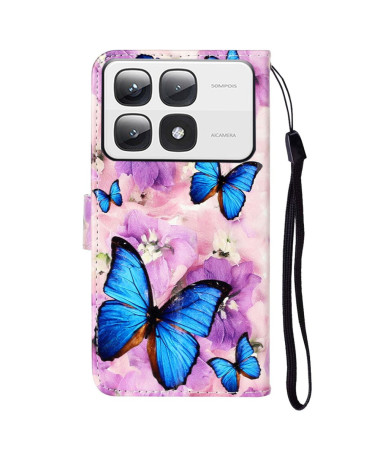 Housse Xiaomi 14T Pro papillons bleus et fleurs