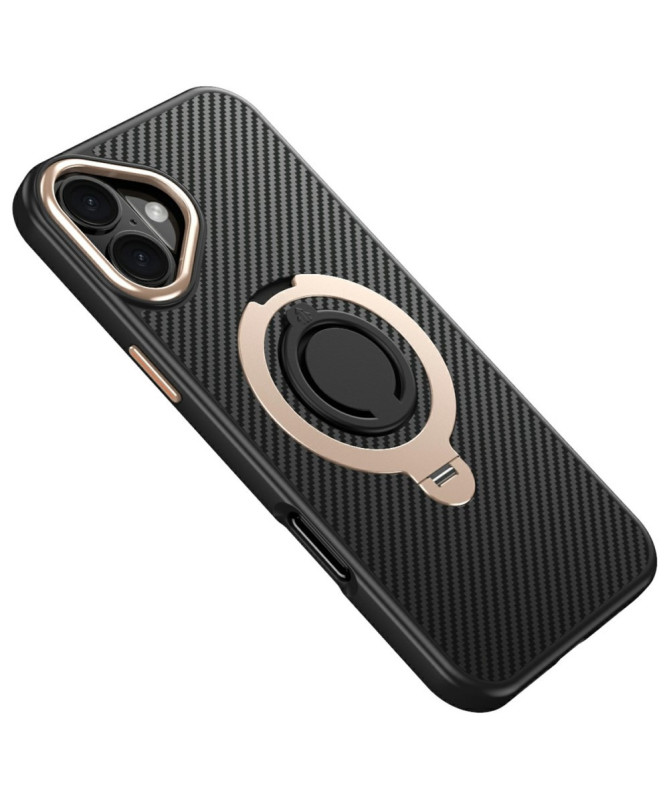 Coque iPhone 16 Texture Fibre de Carbone et Support Rotatif