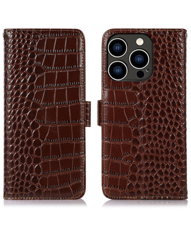 iPhone 16 Pro Max - Housse cuir véritable aspect croco