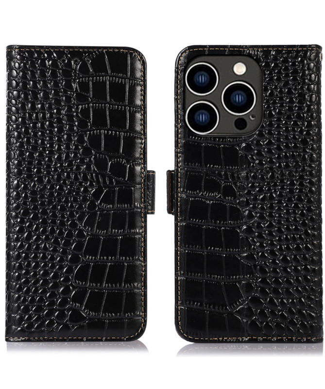 iPhone 16 Pro Max - Housse cuir véritable aspect croco