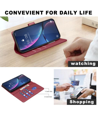 BF32 - Housse Xiaomi Redmi Note 14 Pro 5G / Poco X7 Porte-Cartes en Simili Cuir Vin Rouge - photo 13