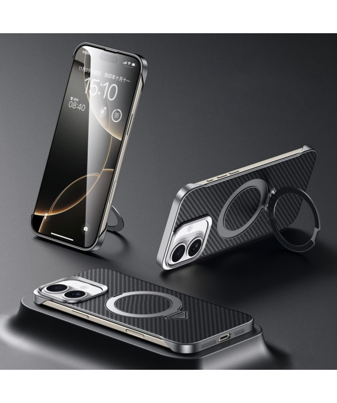 Coque iPhone 16 Plus Texture Carbone avec Support MagSafe