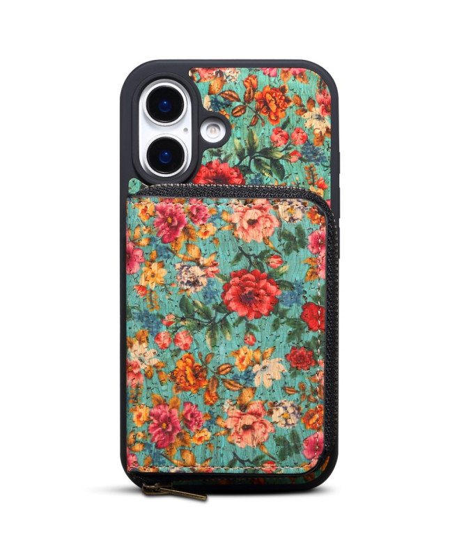 Coque iPhone 16 Plus Bleu avec Portefeuille Détachable & Motif Floral