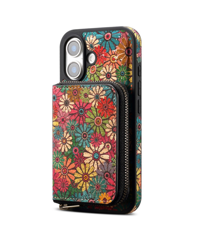 Coque iPhone 16 Plus avec Portefeuille Magnétique - Motif Floral