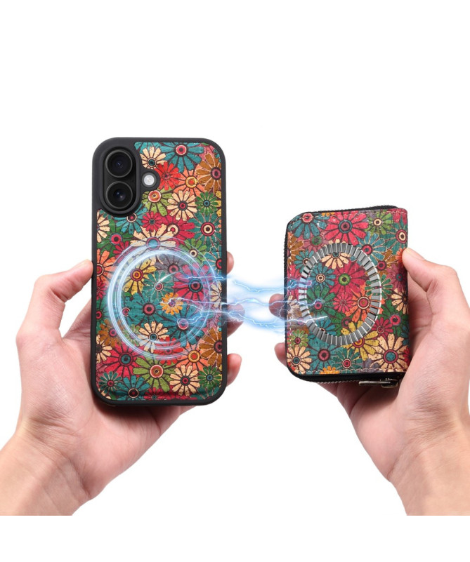 Coque iPhone 16 Plus avec Portefeuille Magnétique - Motif Floral