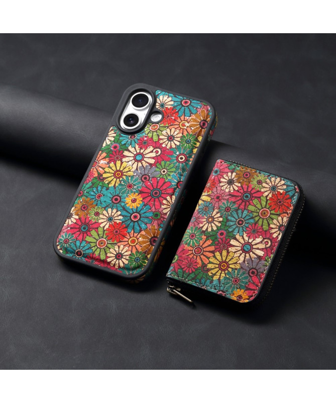 Coque iPhone 16 Plus avec Portefeuille Magnétique - Motif Floral