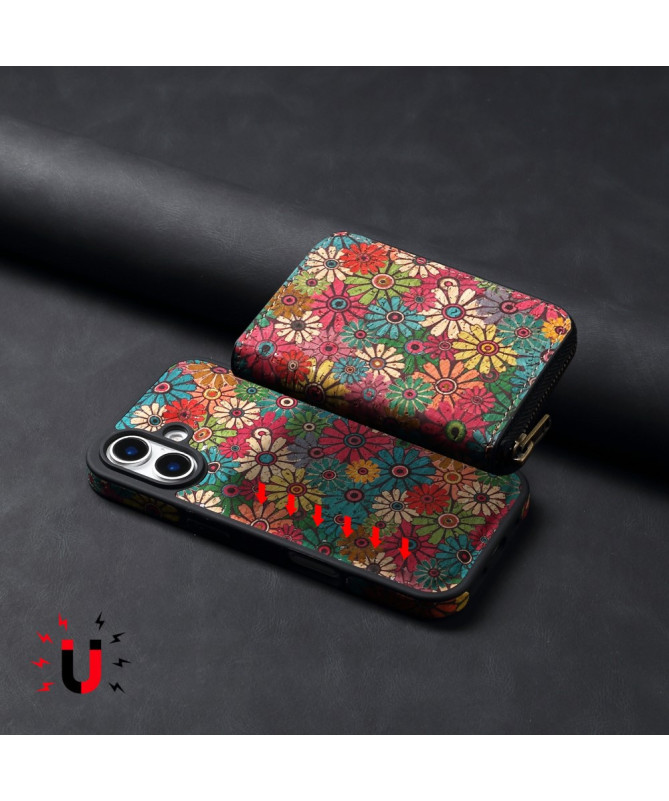 Coque iPhone 16 Plus avec Portefeuille Magnétique - Motif Floral