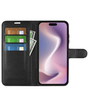 Étui iPhone 16 Plus style cuir porte cartes