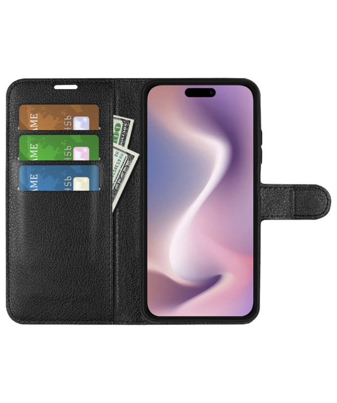 Étui iPhone 16 Plus style cuir porte cartes