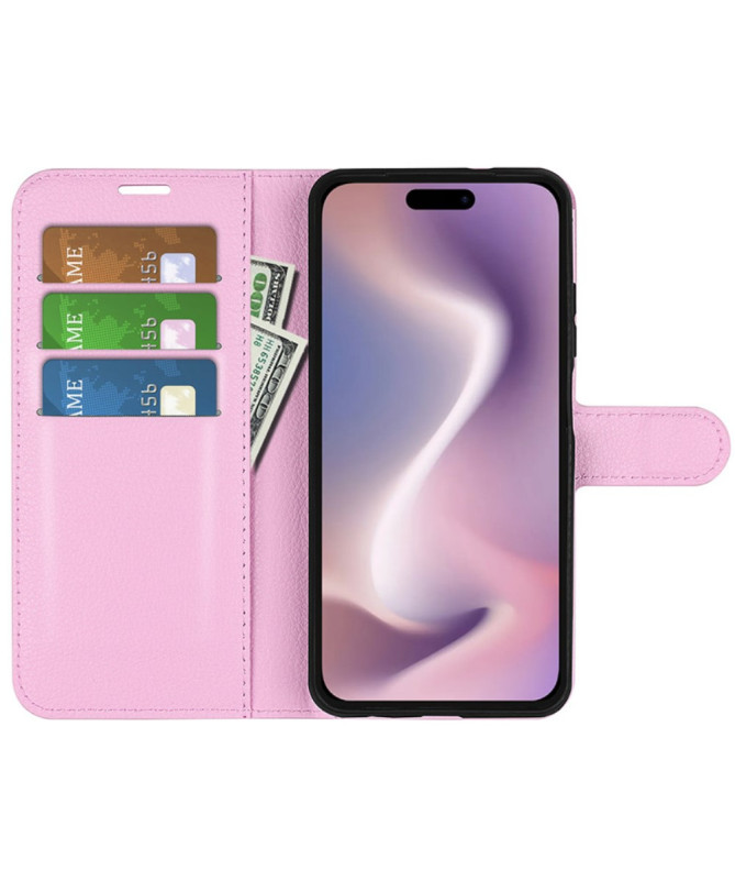 Étui iPhone 16 Plus style cuir porte cartes