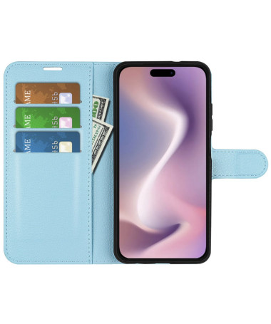 Étui iPhone 16 Plus style cuir porte cartes Bleu clair - photo 14