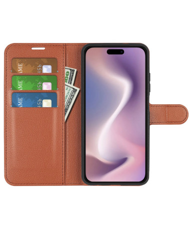Étui iPhone 16 Plus style cuir porte cartes Marron Clair - photo 22