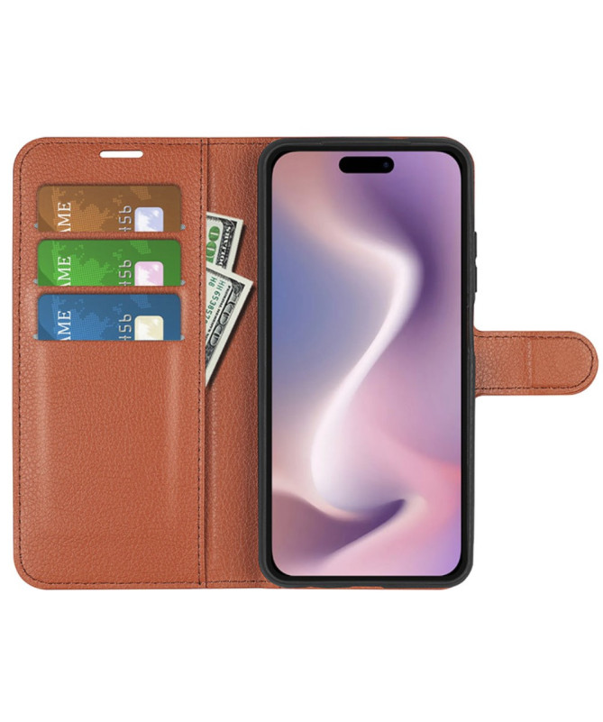 Étui iPhone 16 Plus style cuir porte cartes