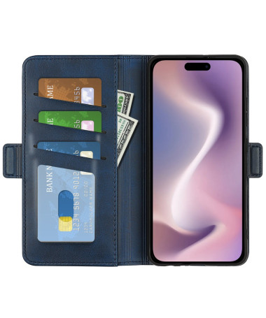 Étui iPhone 16 Plus portefeuille revêtement simili cuir mat Bleu marine - photo 2