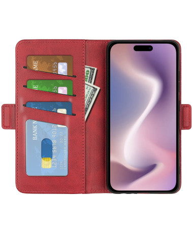 Étui iPhone 16 Plus portefeuille revêtement simili cuir mat Rouge - photo 10