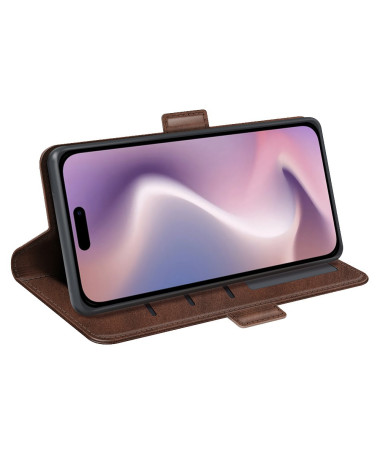 Étui iPhone 16 Plus portefeuille revêtement simili cuir mat Marron - photo 14