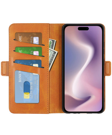 Étui iPhone 16 Plus portefeuille revêtement simili cuir mat Marron Clair - photo 18