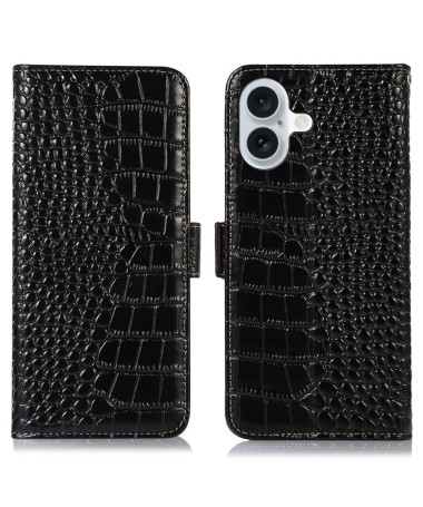 Housse iPhone 16 Plus cuir véritable aspect croco