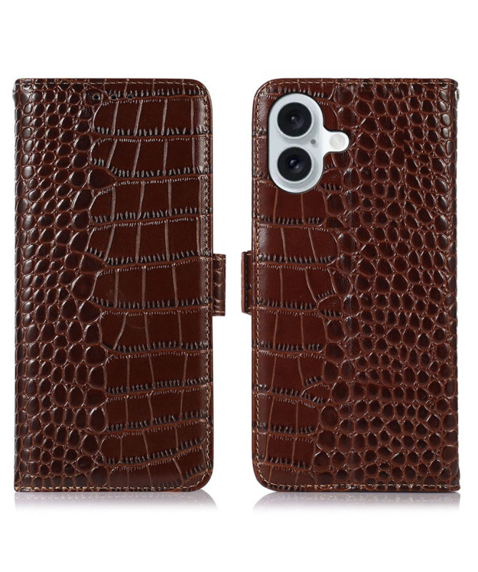 Housse iPhone 16 Plus cuir véritable aspect croco