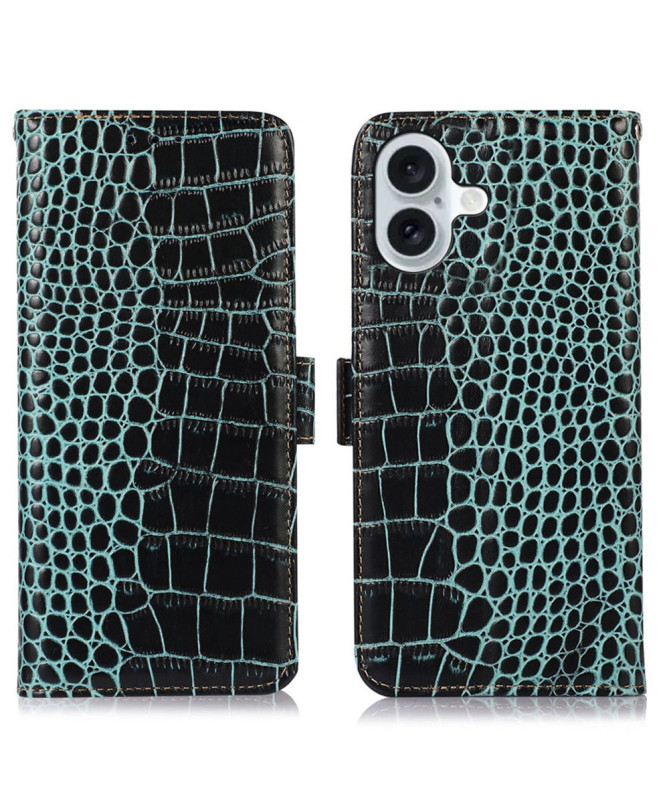 Housse iPhone 16 Plus cuir véritable aspect croco