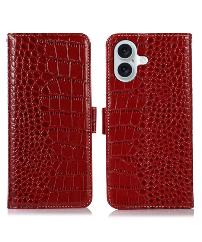 Housse iPhone 16 Plus cuir véritable aspect croco