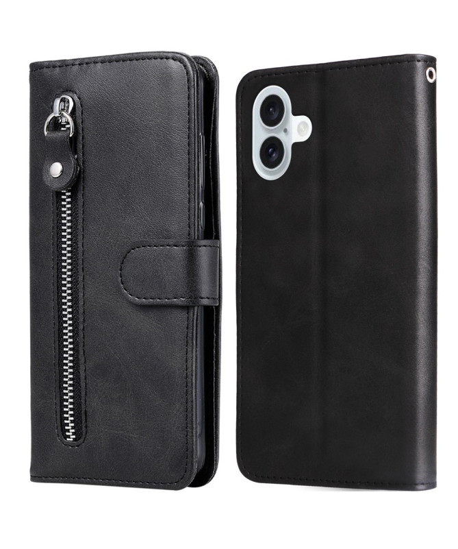 Housse iPhone 16 Plus Zipper Pocket effet cuir