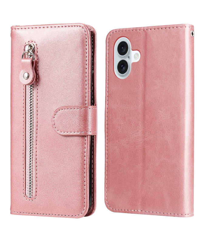 Housse iPhone 16 Plus Zipper Pocket effet cuir