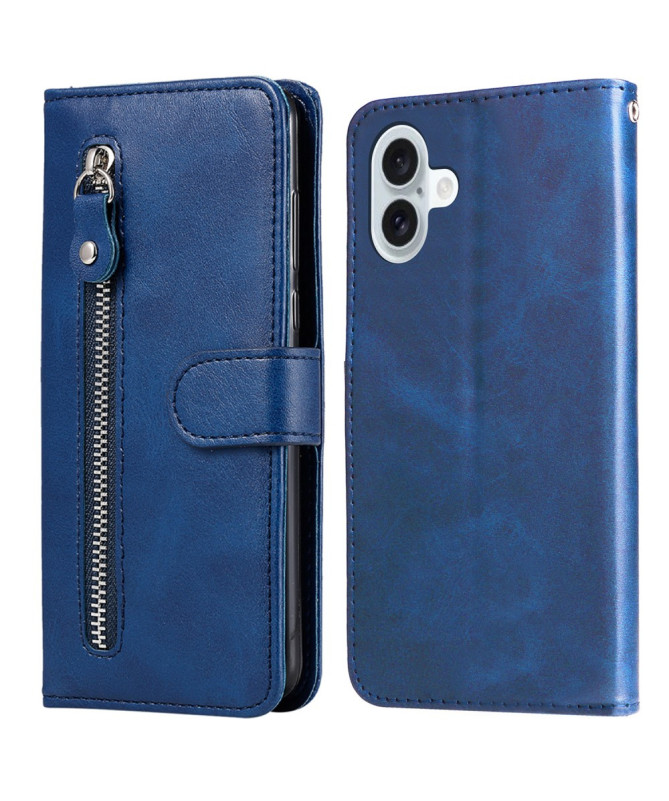 Housse iPhone 16 Plus Zipper Pocket effet cuir