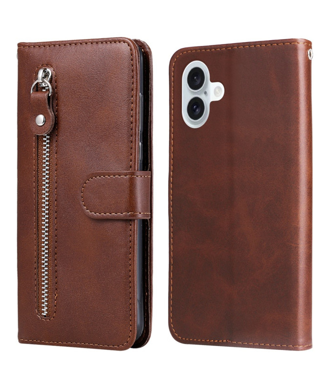 Housse iPhone 16 Plus Zipper Pocket effet cuir