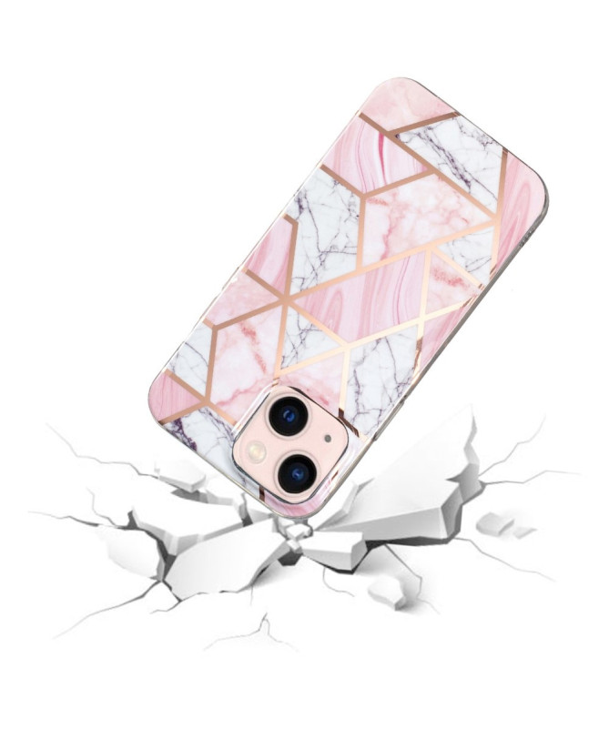 Coque iPhone 13 Marbre Quartz - Géométrie Rose