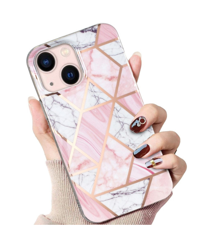 Coque iPhone 13 Marbre Quartz - Géométrie Rose