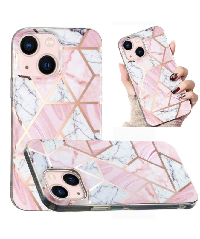 Coque iPhone 13 Marbre Quartz - Géométrie Rose