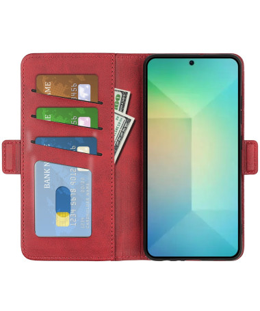 Étui Samsung Galaxy S25 portefeuille revêtement simili cuir mat Rouge - photo 7