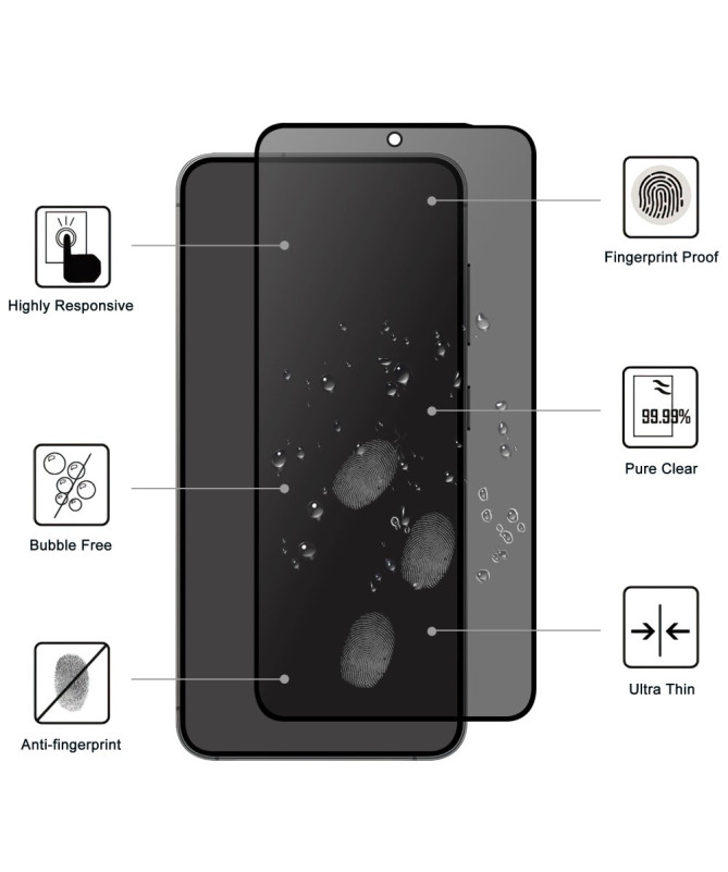 Protection d'écran Samsung Galaxy S25 verre trempé et filtre de confidentialité