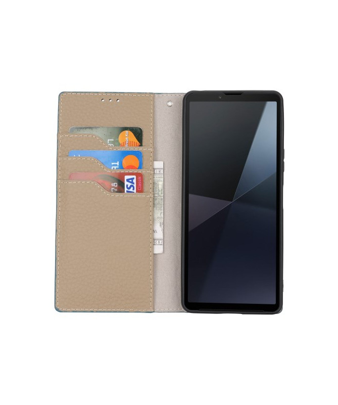 Housse Sony Xperia 10 VI en Cuir Véritable avec Porte-Cartes