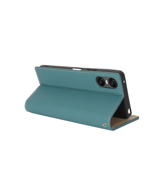 Housse Sony Xperia 10 VI en Cuir Véritable avec Porte-Cartes